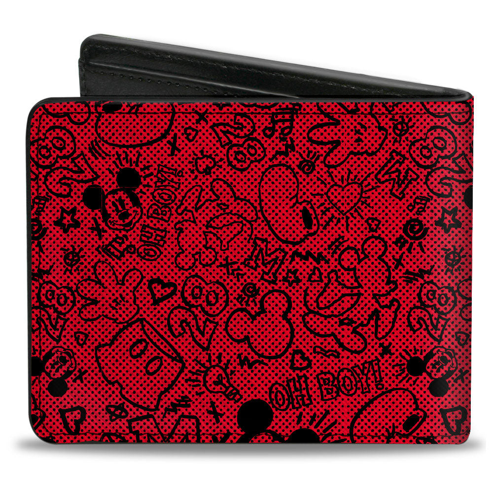 Bi-Fold Wallet - Mickey Mouse Icon Doodles Collage Red Black