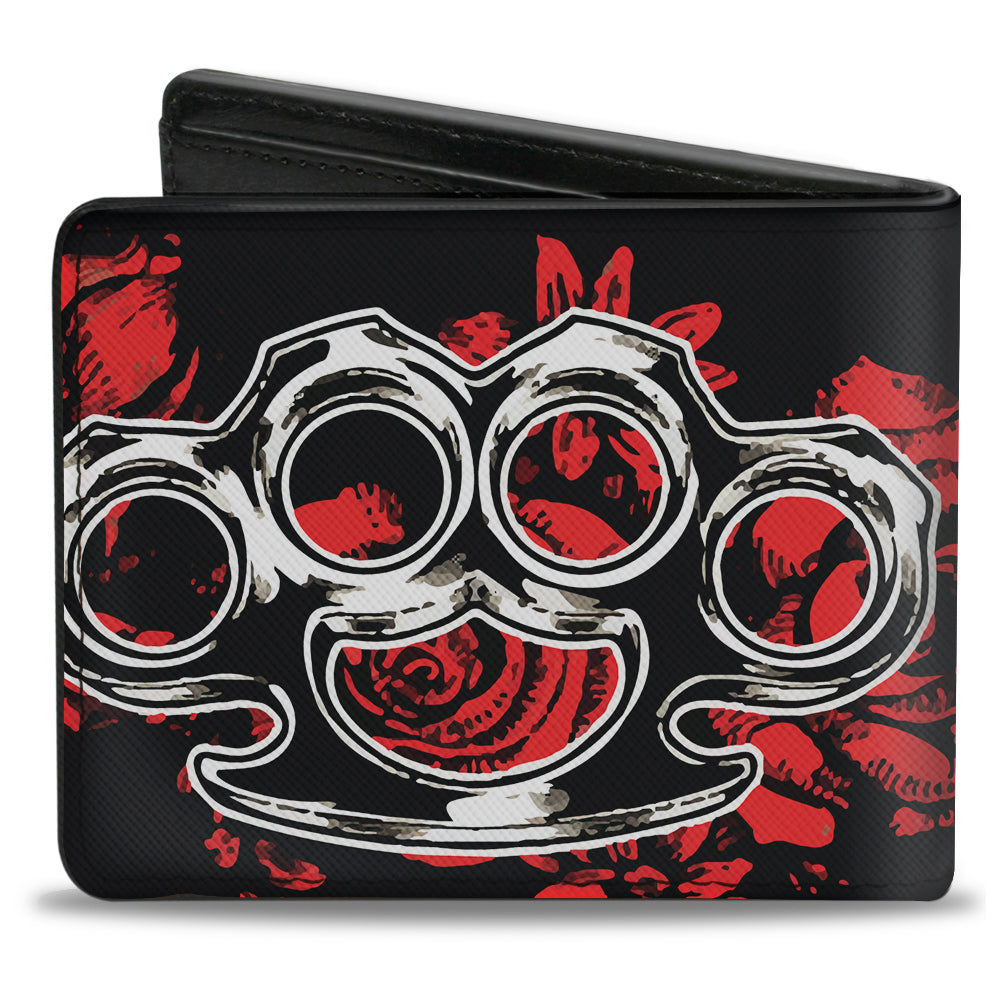 Bi-Fold Wallet - Brass Knuckles Skulls Roses Black Red White