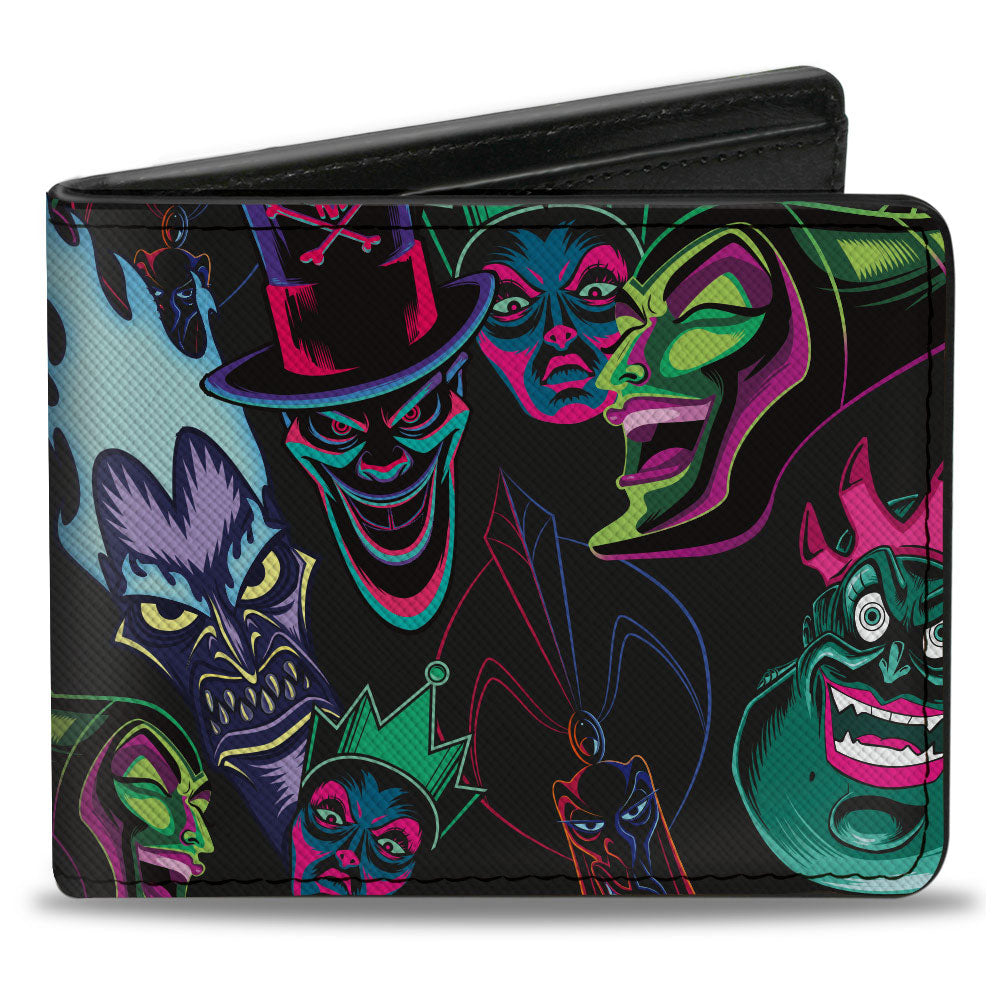 Bi-Fold Wallet - Disney Villain Faces Collage Black Multi Neon