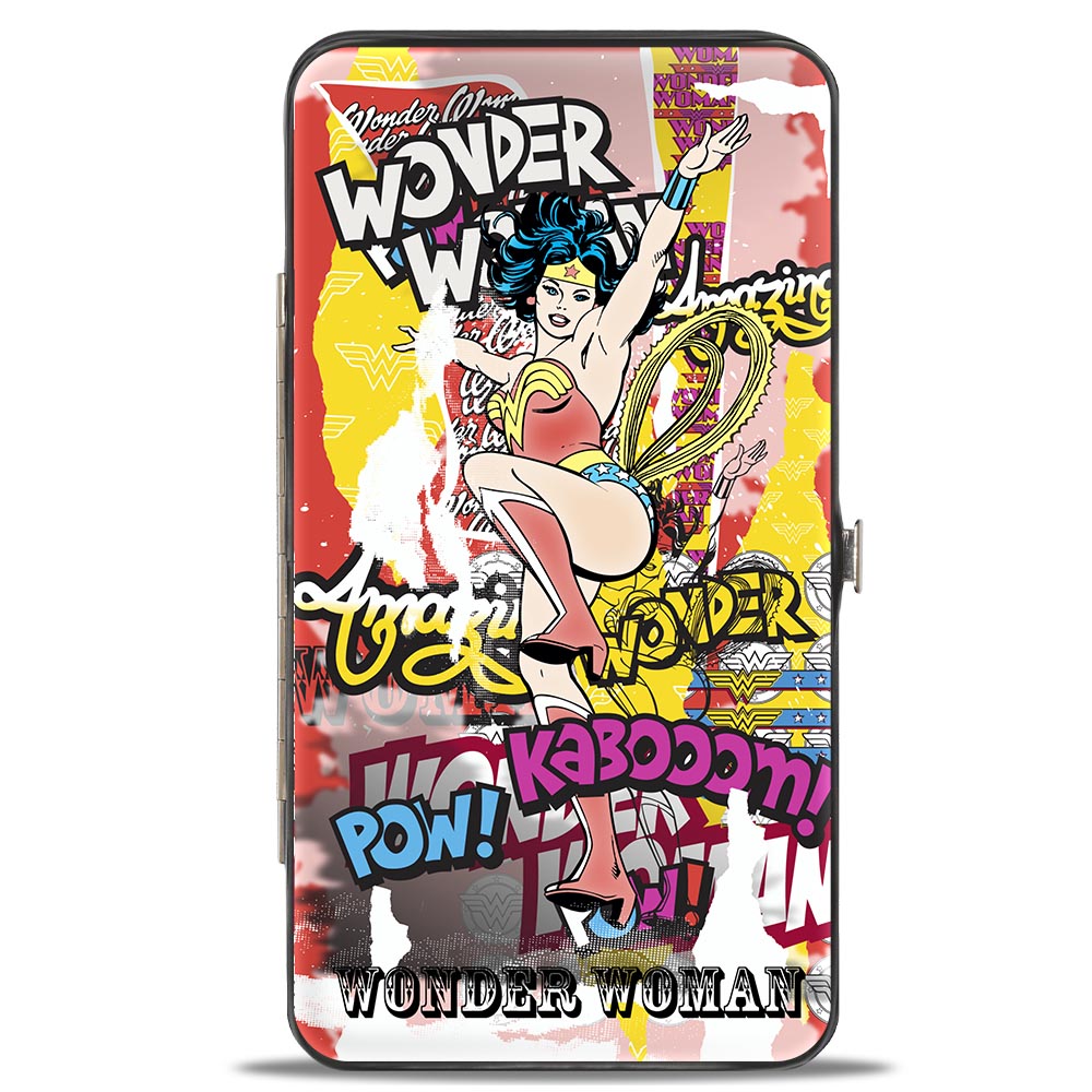 Hinged Wallet - Classic Wonder Woman Action Pose Verbiage Pop Art Collage