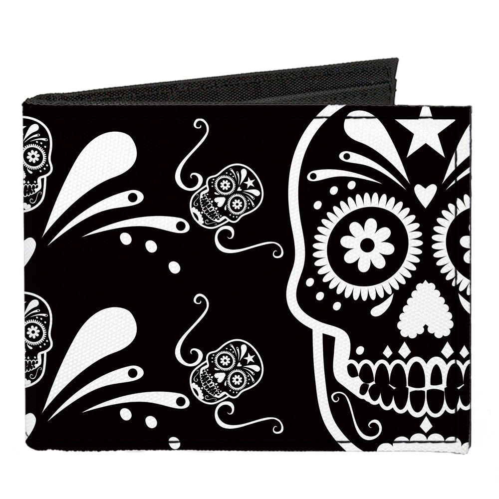 Canvas Bi-Fold Wallet - Sugar Skulls Black White