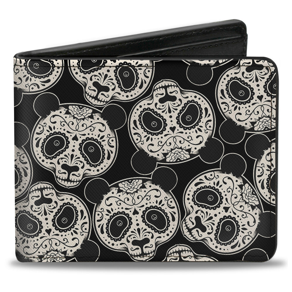 Bi-Fold Wallet - Panda Bear Sugar Skull Scattered Black White