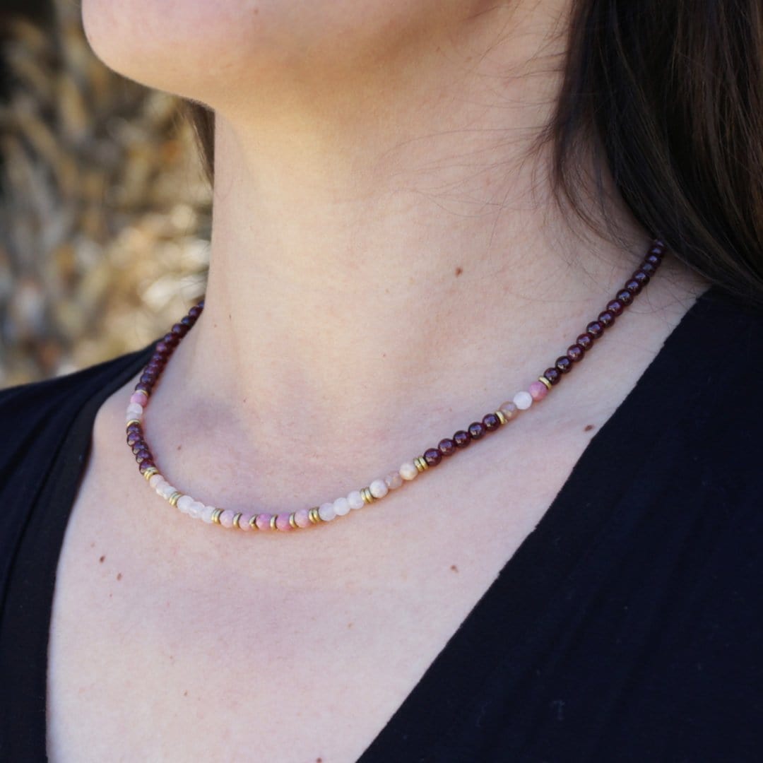 "Love and Self Love" Garnet and Rose Quartz Delicate Necklace