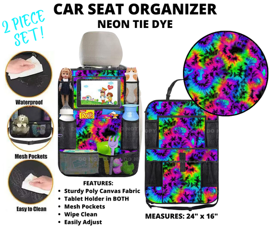 Preorder! Closes 1/2. ETA March. Neon Tie Dye Car Seat Organizer 2 Piece Set