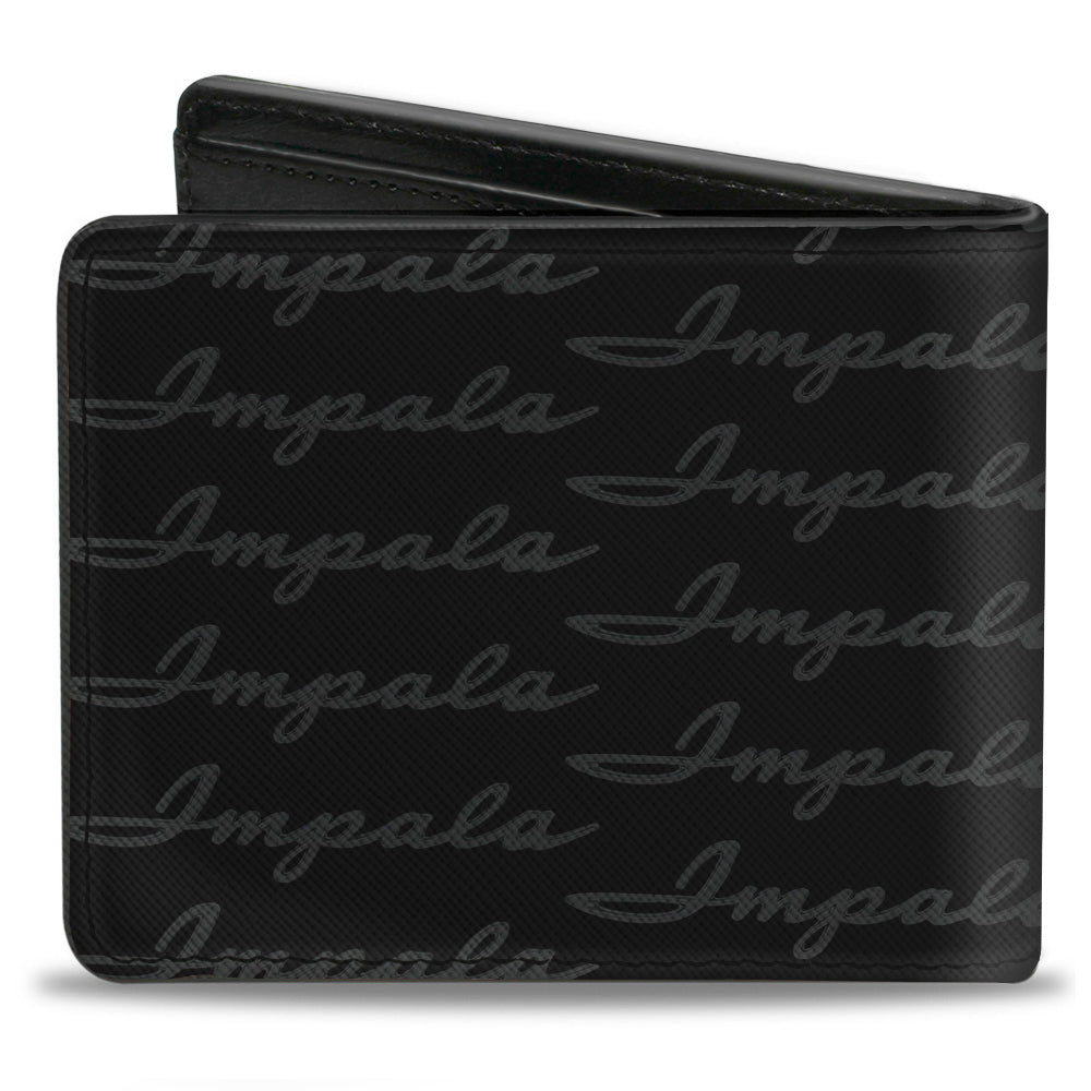 Bi-Fold Wallet - 1962 IMPALA Script Emblem Repeat Black Silver