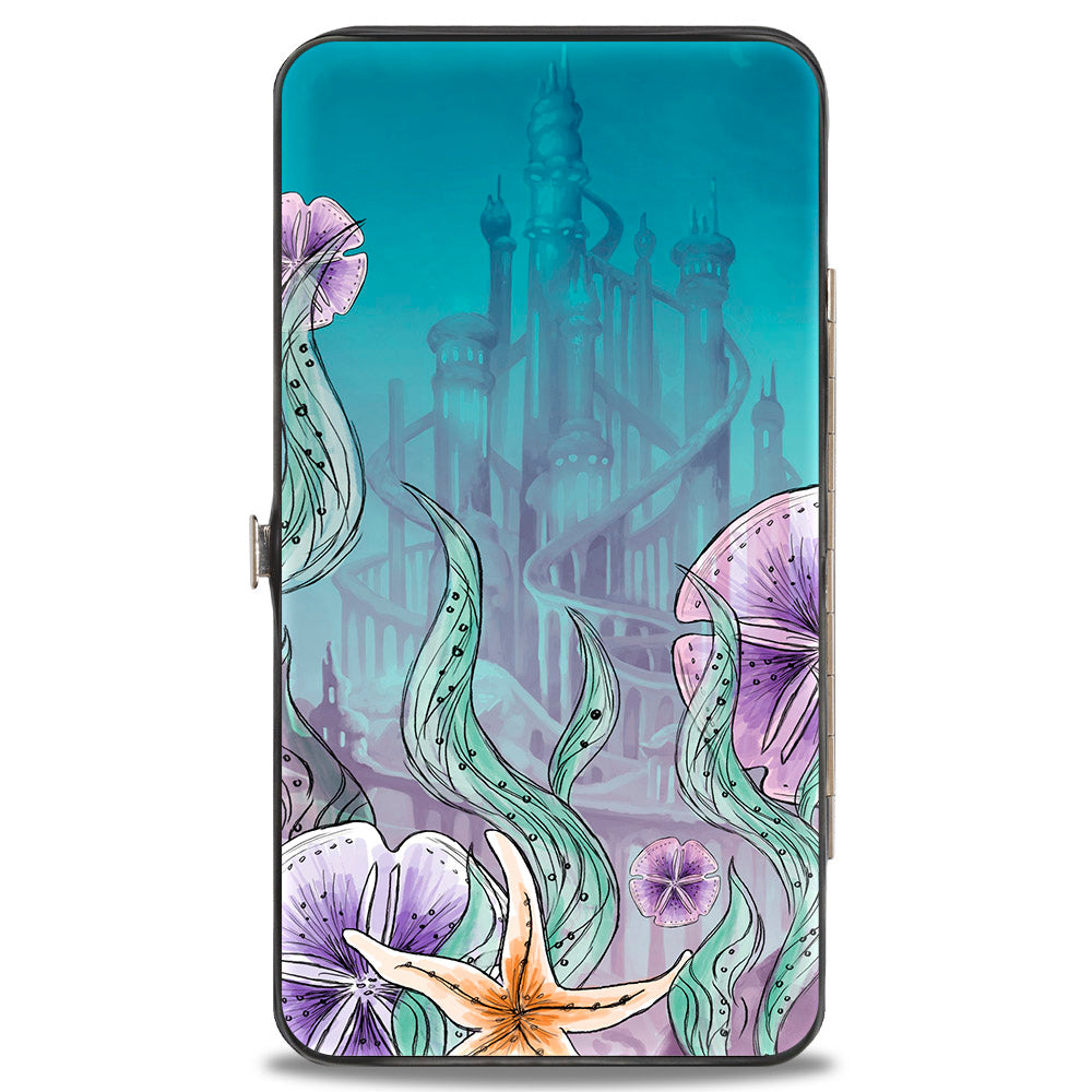 Hinged Wallet - The Little Mermaid Ariel Sketch3 Pose + King Triton's Castle Shells Kelp Blues Purples