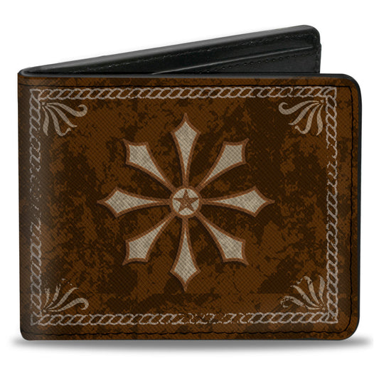 Bi-Fold Wallet - Western WHISKEY Star with Text Shadow Repeat Browns Tan