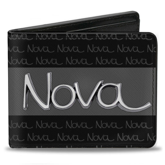 Bi-Fold Wallet - 1968-72 NOVA Script Emblem Stripe Repeat Black Gray Silver