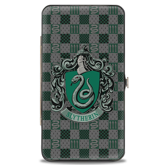 Hinged Wallet - Harry Potter SLYTHERIN Crest Heraldry Checkers Gray Greens