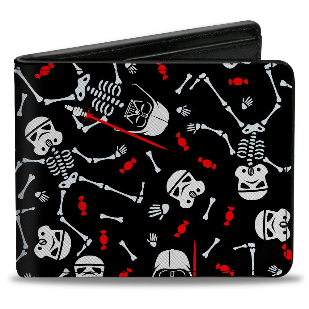 Bi-Fold Wallet - Star Wars Halloween Darth Vader and Stormtrooper Skeleton Candy Collage Black White Red