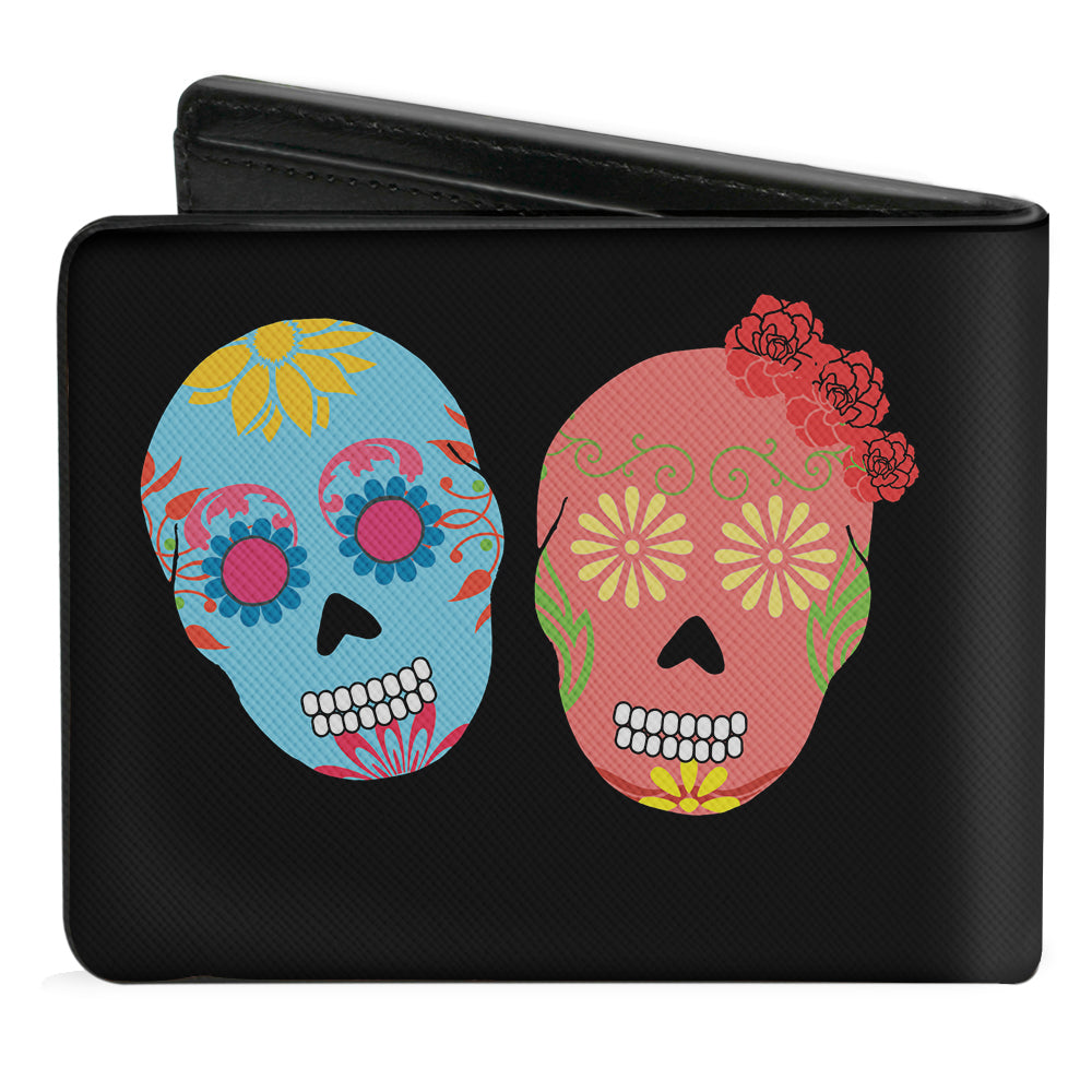 Bi-Fold Wallet - Painted Sugar Skulls Black Multi Color