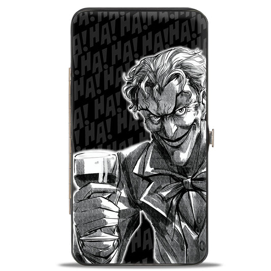 Hinged Wallet - Joker Wine Pose Sketch + THE JOKER Logo HA! HA! Black Grays White