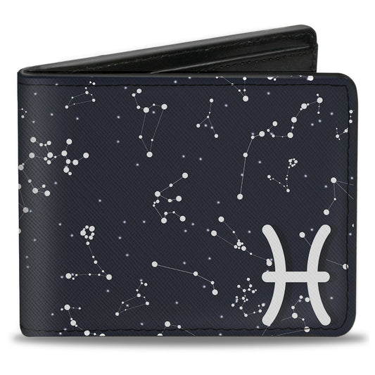 Bi-Fold Wallet - Zodiac Pisces Symbol Constellations Black White