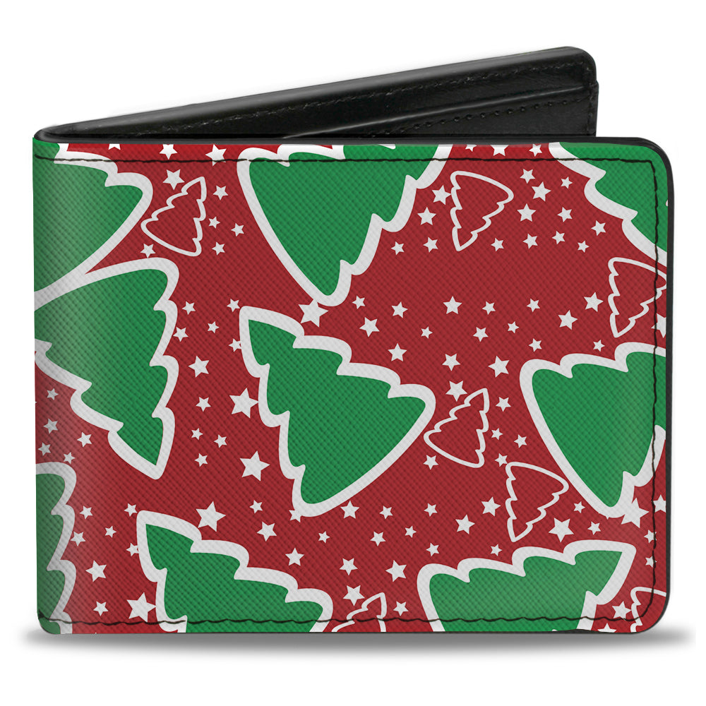 Bi-Fold Wallet - Christmas Trees Stars Red White Green