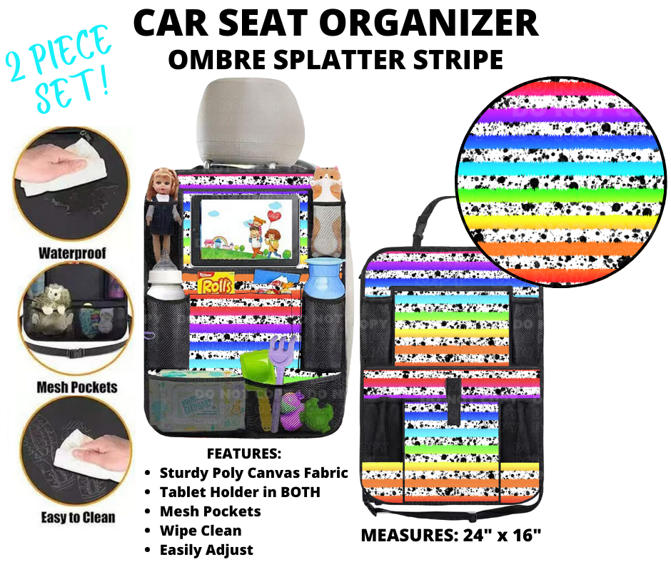 Preorder! Closes 1/2. ETA March. Ombre Splatter Stripe Car Seat Organizer 2 Piece Set