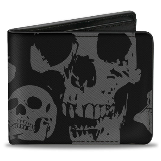 Bi-Fold Wallet - Skulls Stacked Weathered Black Gray