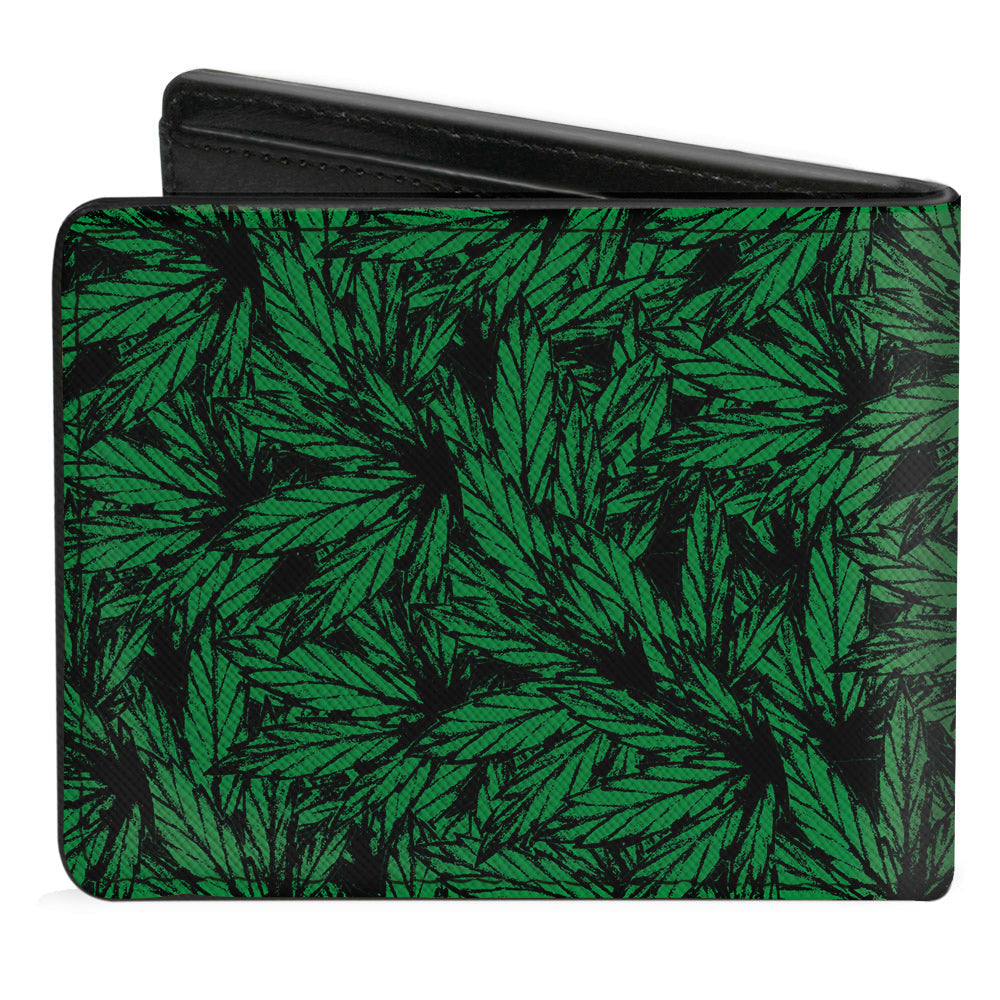 Bi-Fold Wallet - Marijauna Leaves Stacked TRUST ME I'M A DOCTOR Black Green White