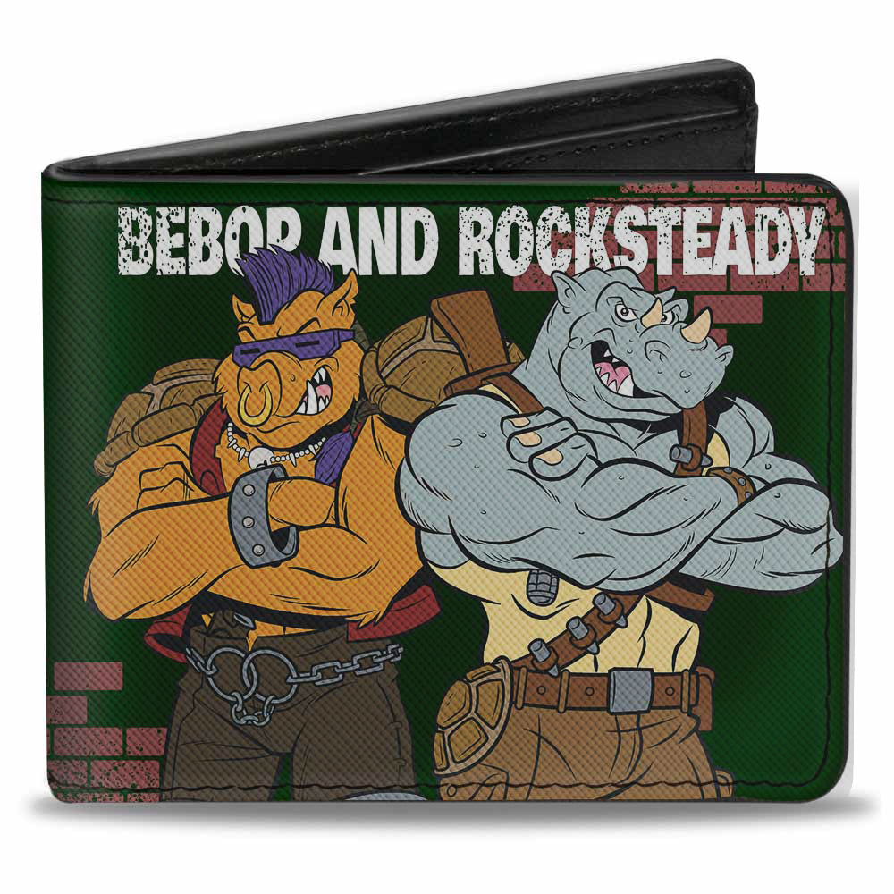 Bi-Fold Wallet - TMNT Rocksteady & Bebop Poses Bricks Gray Black