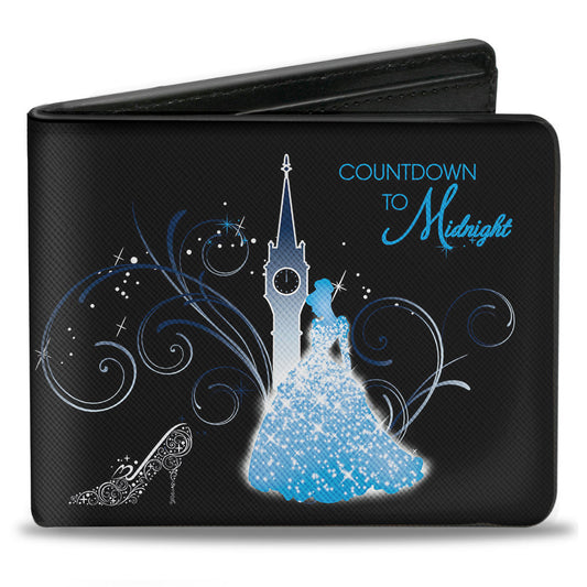 Bi-Fold Wallet - Cinderella COUNTDOWN TO MIDNIGHT Pose + Pumpkin Coach Silhouette Black Blues White