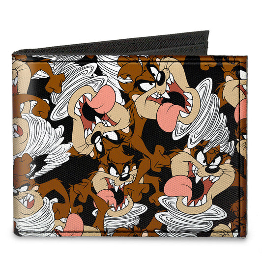 Canvas Bi-Fold Wallet - Tasmanian Devil Vortex Poses Scattered Black