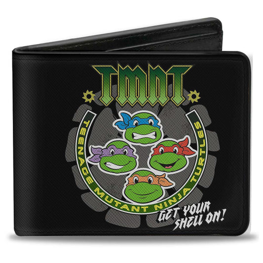 Bi-Fold Wallet - Classic TMNT-GET YOUR SHELL ON + TMNT WORLD TOUR 84 Black Gray Green