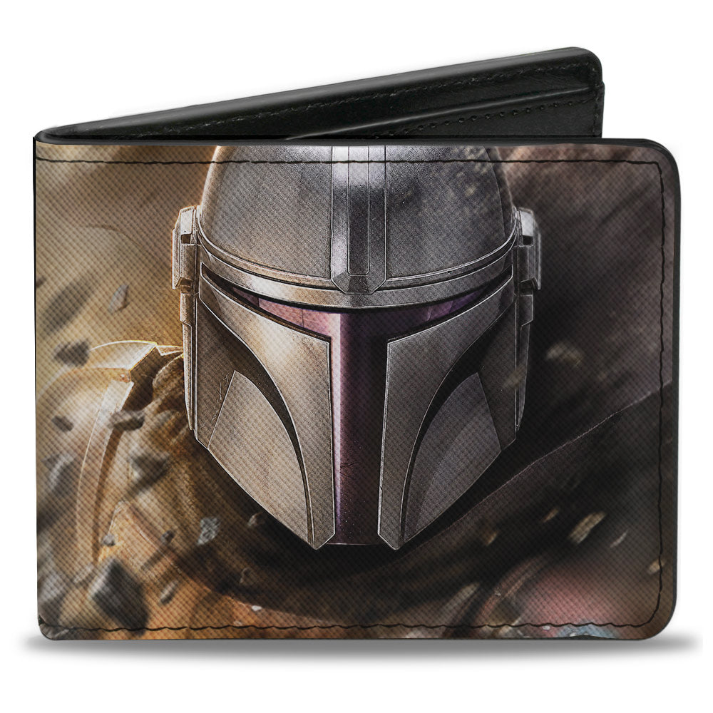 Bi-Fold Wallet - Star Wars The Mandalorian Helmet + MANDALORIAN BOUNTY HUNTER Logo Full Color Black White