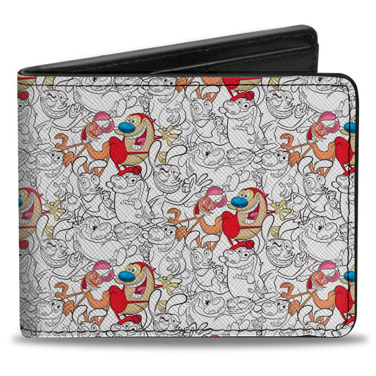 Bi-Fold Wallet - The Ren & Stimpy Show Poses Collage Outline Full Color