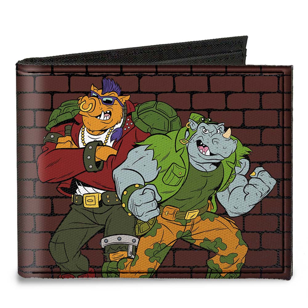 Canvas Bi-Fold Wallet - Rocksteady & Bebop Pose + TMNT Logo Bricks