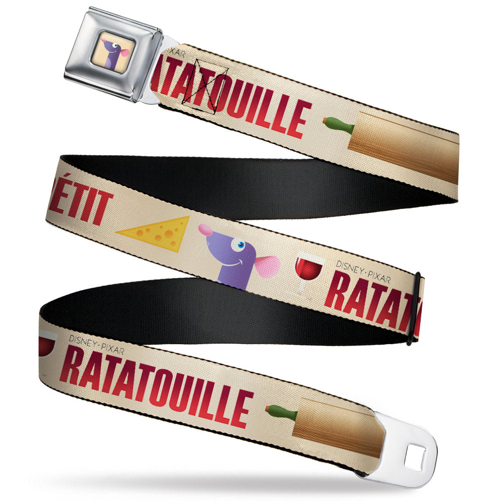 Ratatouille Remy Profile Full Color Beige Seatbelt Belt - RATATOUILLE BON APPETIT Remy Pose and Tools Beige/Reds Webbing