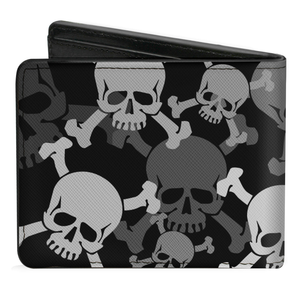 Bi-Fold Wallet - Top Skulls Stacked Black Gray White