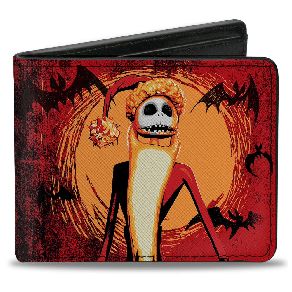 Bi-Fold Wallet - The Nightmare Before Christmas Jack Skellington Sandy Claws Pose Bats Reds Oranges