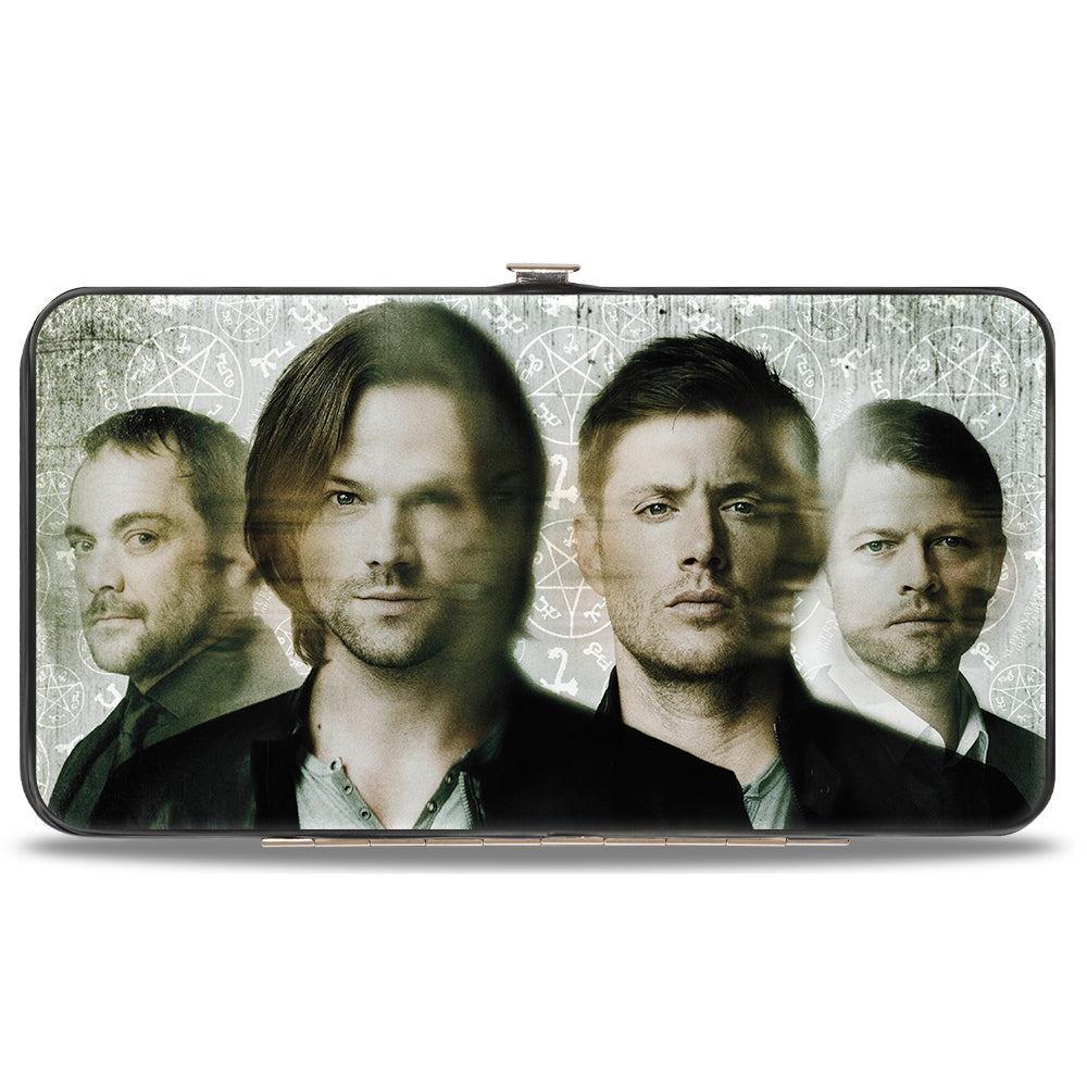 Hinged Wallet - Supernatural 4-Character Face Blur Symbols + Logo Grays Black