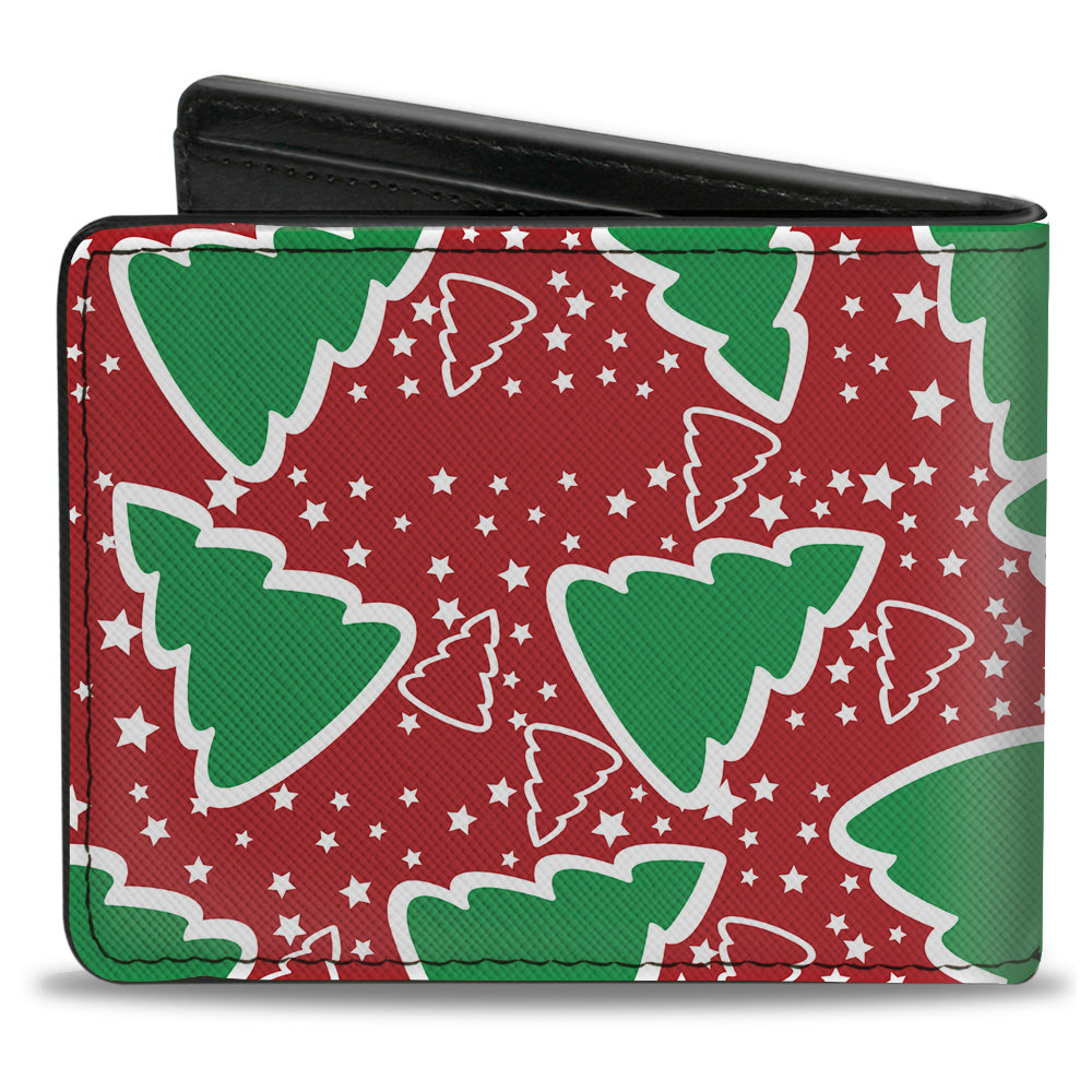 Bi-Fold Wallet - Christmas Trees Stars Red White Green