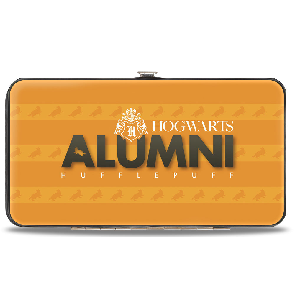 Hinged Wallet - HOGWARTS ALUMNI HUFFLEPUFF + Initial Monogram Badger Icon Stripe Golds White Grays