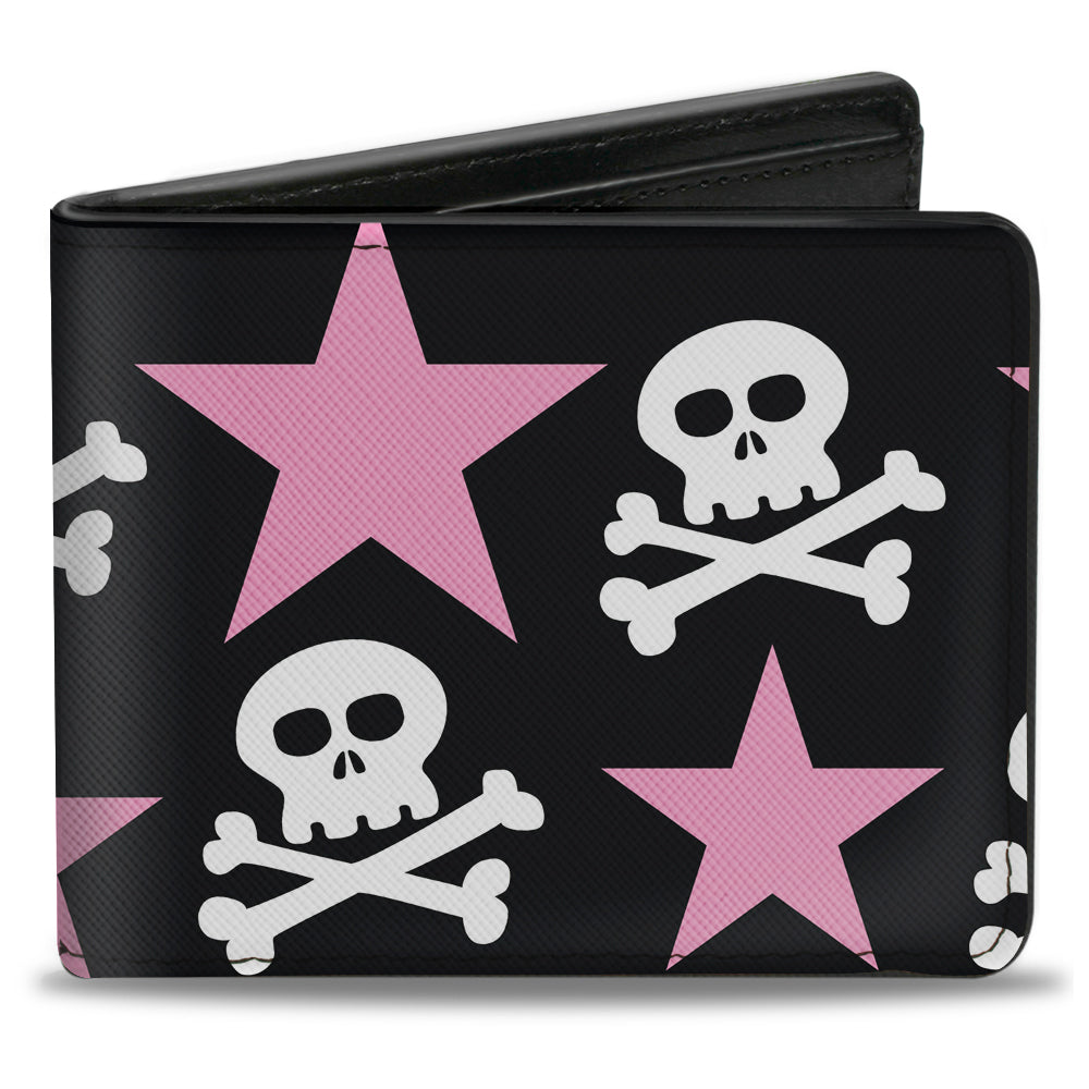 Bi-Fold Wallet - Skulls & Stars Black White Pink