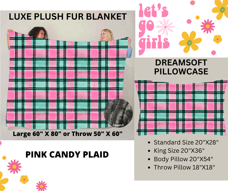 Preorder! Closes 12/16. ETA Feb. Pink Candy Plaid Luxe Plush Fur Blanket and/or DreamSoft Pillowcase