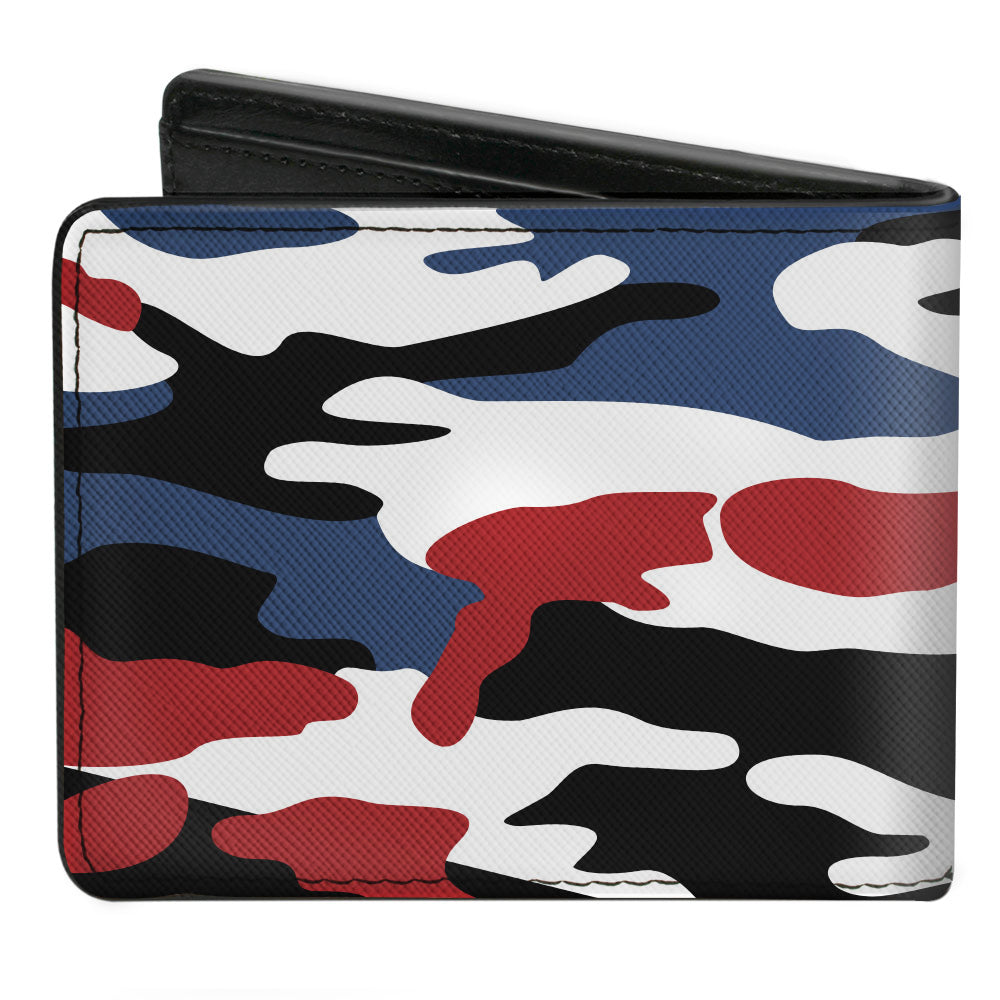 Bi-Fold Wallet - FORD Text + Americana Camo Black White Red Blue