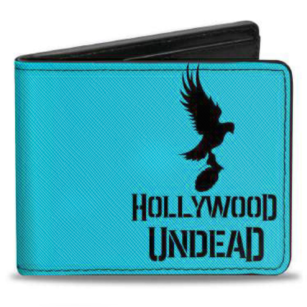 Bi-Fold Wallet - HOLLYWOOD UNDEAD Text Logo Dove & Grenade Icon Teal Black