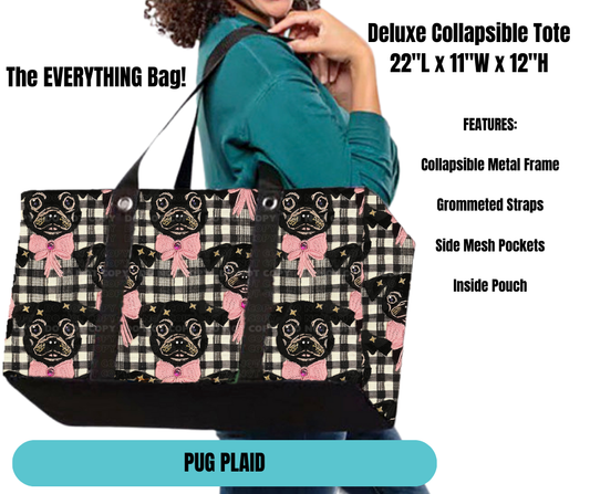 Preorder! Closes 11/18. ETA Feb. Pug Plaid Collapsible Tote