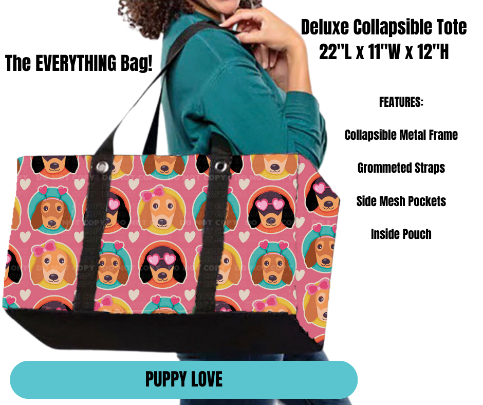 Preorder! Closes 11/18. ETA Feb. Puppy Love Collapsible Tote