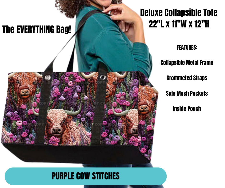 Preorder! Closes 11/18. ETA Feb. Purple Cow Stitches Collapsible Tote