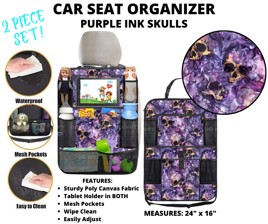 Preorder! Closes 1/2. ETA March. Purple Ink Skulls Car Seat Organizer 2 Piece Set