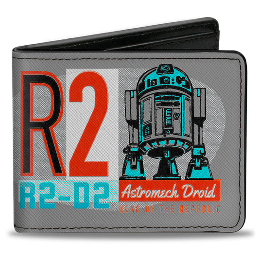 Bi-Fold Wallet - Star Wars R2-D2 Vintage ASTROMECH DROID Pose Gray Blue Red