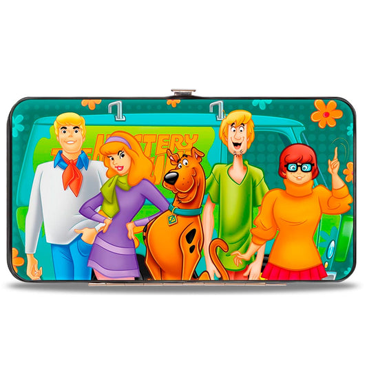 Hinged Wallet - Scooby Doo 5-Character Group Pose w Mystery Machine Turquoise Blues Orange