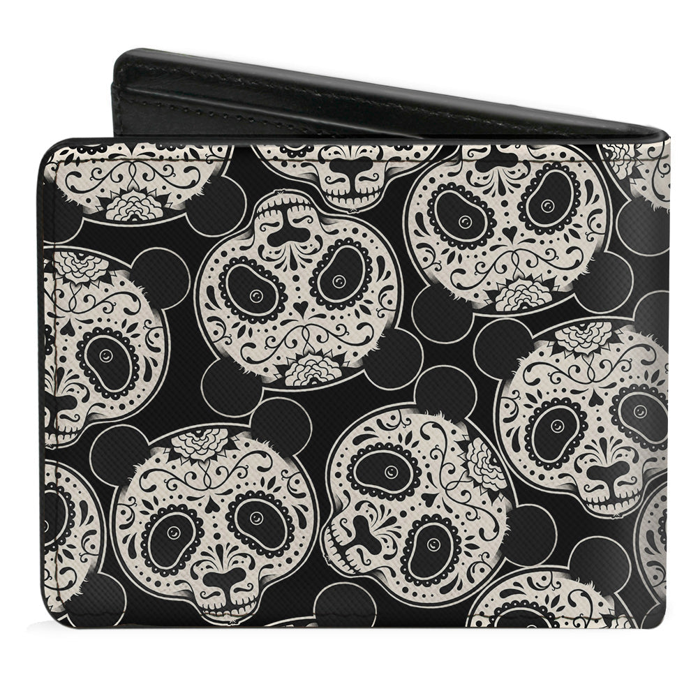 Bi-Fold Wallet - Panda Bear Sugar Skull Scattered Black White