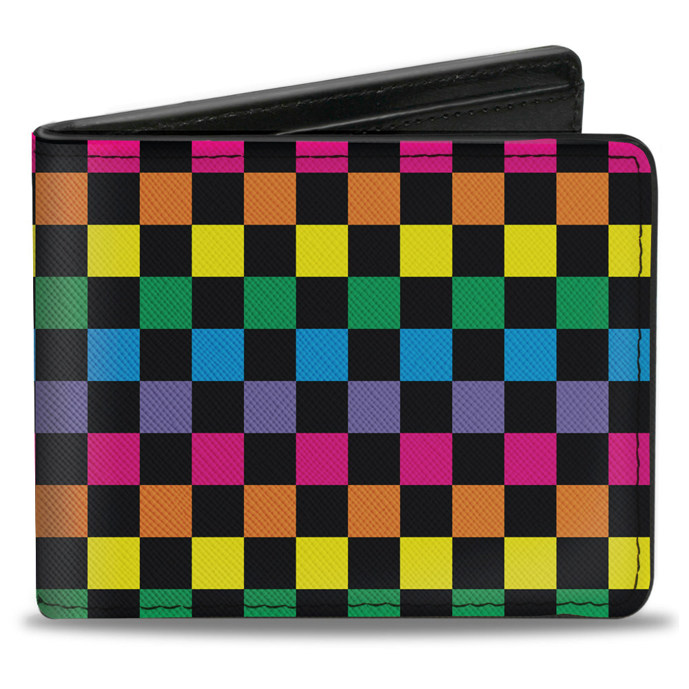 Bi-Fold Wallet - Checker Black Neon Rainbow