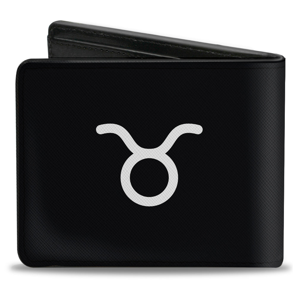 Bi-Fold Wallet - Zodiac TAURUS Symbol Black White