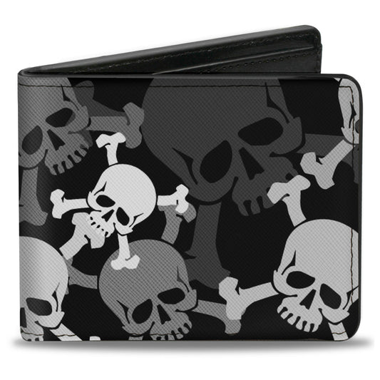 Bi-Fold Wallet - Top Skulls Stacked Black Gray White