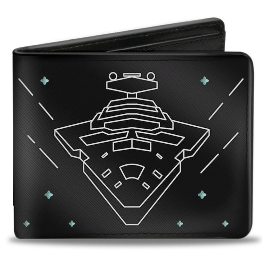 Bi-Fold Wallet - Star Wars Imperial Star Destroyer + Death Star TIE Fighters Black White Aqua Blue