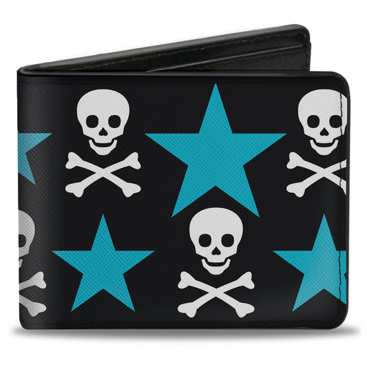 Bi-Fold Wallet - Skulls & Stars Black White Blue